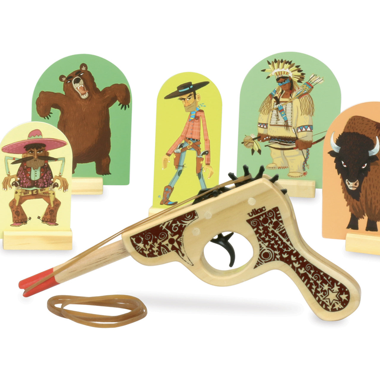 Pistola sparaelastici in legno Far West